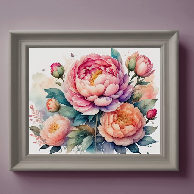 Watercolor Painting of Peonies Poster (Creator Uploaded)
