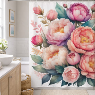 Watercolor Painting of Peonies Shower Curtain