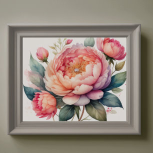 Watercolor Painting of Peonies V Poster