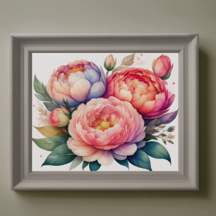 Watercolor Painting of Peonies VI Poster