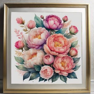 Watercolor Painting of Peonies VII Poster