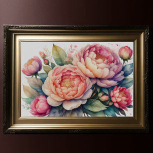 Watercolor Painting of Peonies VIII Poster