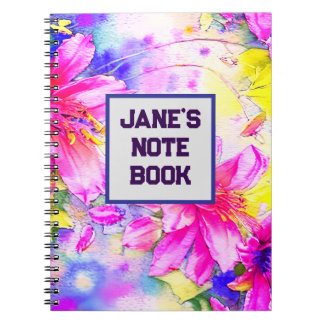 Watercolor painting of pink flowers  notebook