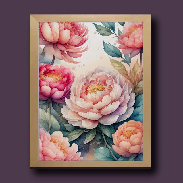 Watercolor Painting of Pink Peonies III Poster (Creator Uploaded)
