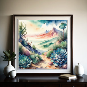 Watercolor Painting of Rural Landscape Desert Poster