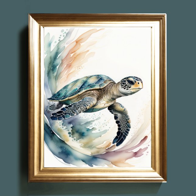 Watercolor Painting of Sea Turtle Muted Colours II Poster (Creator Uploaded)