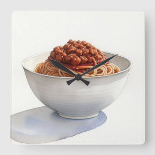 Watercolor Painting of Spaghetti Square Wall Clock