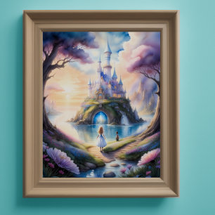 Watercolor Painting of Storybook Castle Poster