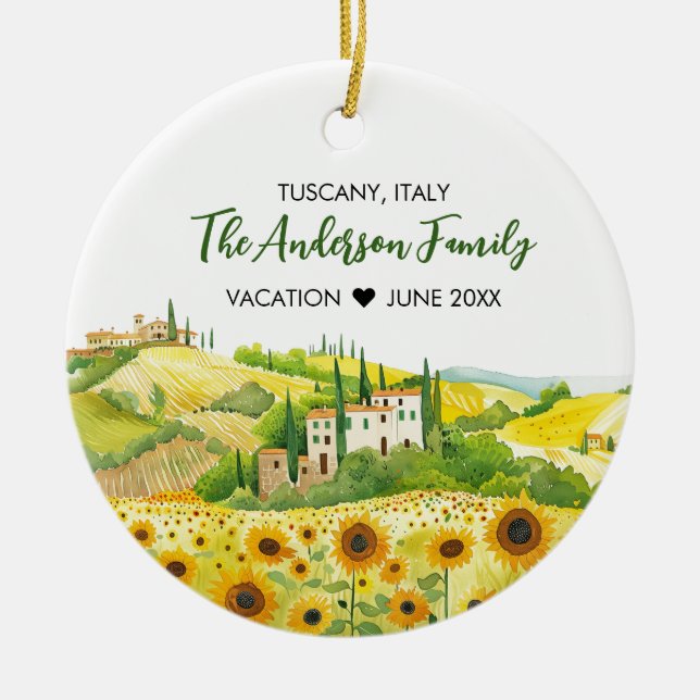 Watercolor Painting of Sunflowers in Tuscany Ceramic Ornament (Front)