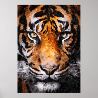 Watercolor Painting of Tiger Head Poster