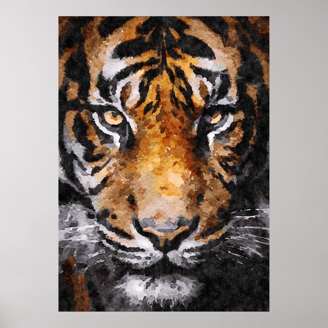 Watercolor Painting of Tiger Head Poster (Front)