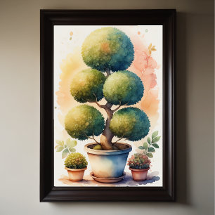 Watercolor Painting of Topiary Tree in Pot II Poster