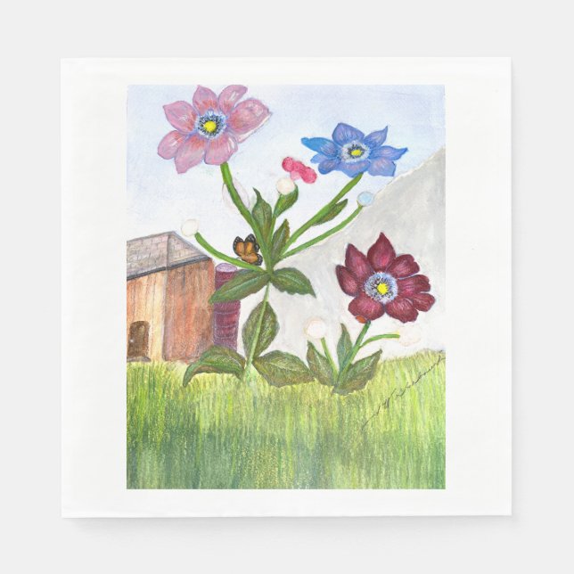 Watercolor Painting of Wildflowers and Grass Napkin (Front)