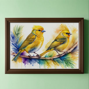Watercolor Painting of Yellow Bird 3:2 Poster