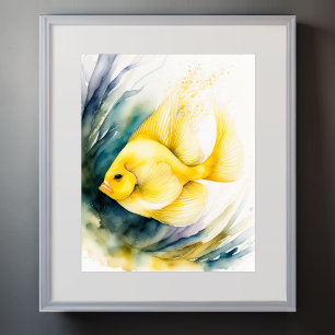 Watercolor Painting of Yellow Fish Poster