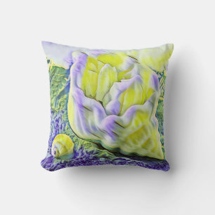 Watercolor Painting of yellow purple seashell Cushion