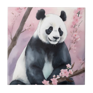 Watercolor Painting Panda Bear Ceramic Tile