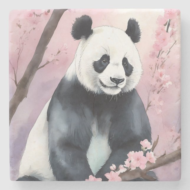 Watercolor Painting Panda Bear Stone Coaster (Front)