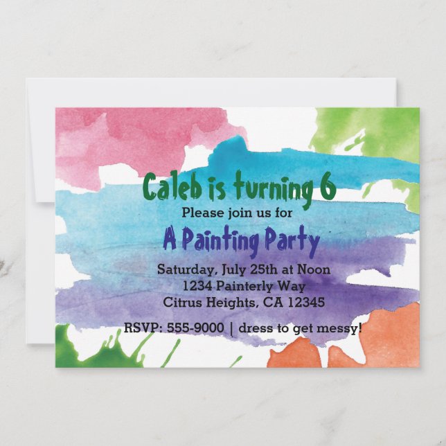 Watercolor Painting Party Birthday Invitation (Front)