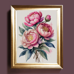 Watercolor Painting Pink Peonies 5:4 Poster