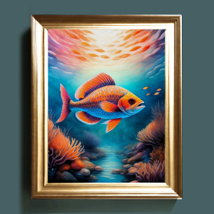 Watercolor Painting Reef Fish Poster