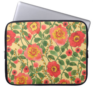 Watercolor painting retro floral seamless pattern laptop sleeve