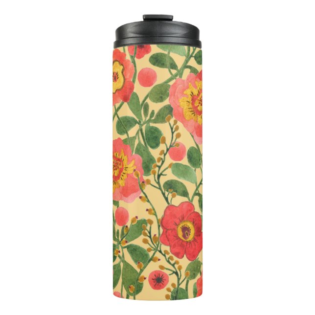 Watercolor painting retro floral seamless pattern thermal tumbler (Front)
