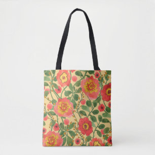 Watercolor painting retro floral seamless pattern tote bag