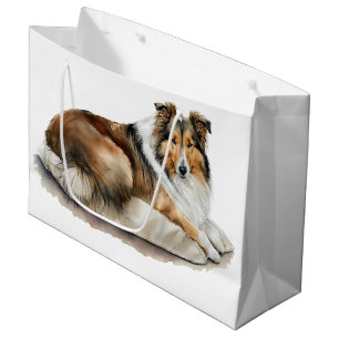 Watercolor Painting Rough Collies Large Gift Bag