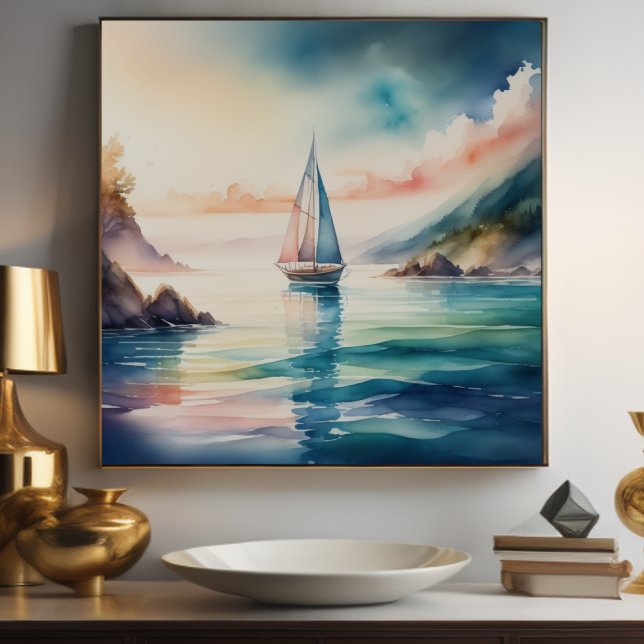 Watercolor Painting Sailboat on the Water 1:1 Poster (Creator Uploaded)