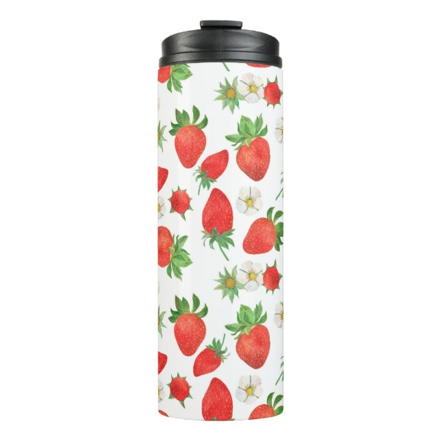 Watercolor painting Seamless pattern of strawberri Thermal Tumbler (Front)