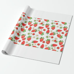 Watercolor painting Seamless pattern of strawberri Wrapping Paper