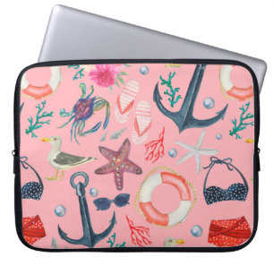 Watercolor painting seamless pattern with anchor, laptop sleeve