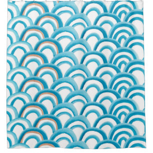 Watercolor painting seamless pattern with blue wav shower curtain