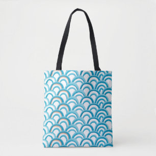 Watercolor painting seamless pattern with blue wav tote bag