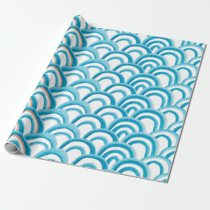 Watercolor painting seamless pattern with blue wav wrapping paper