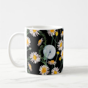 Watercolor painting seamless pattern with chamomil coffee mug