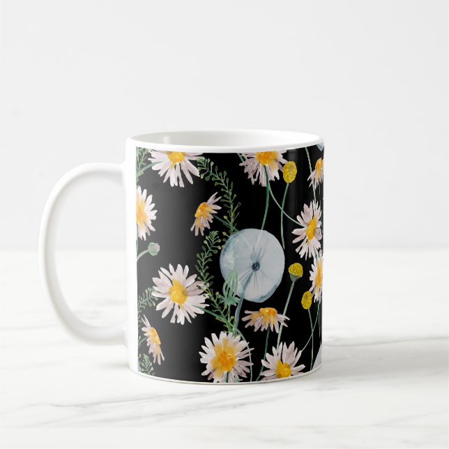 Watercolor painting seamless pattern with chamomil coffee mug (Left)