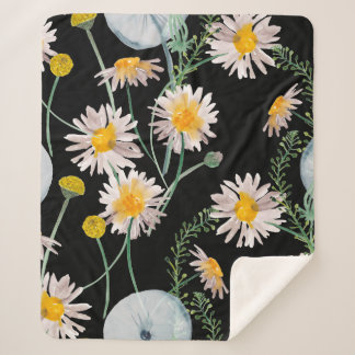 Watercolor painting seamless pattern with chamomil sherpa blanket