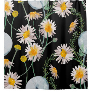Watercolor painting seamless pattern with chamomil shower curtain
