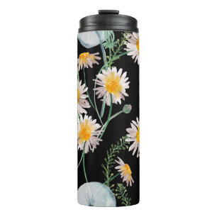 Watercolor painting seamless pattern with chamomil thermal tumbler