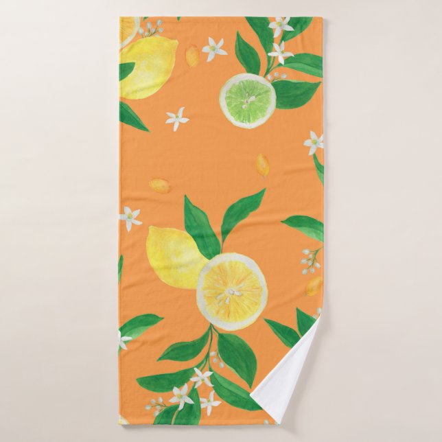 Watercolor painting seamless pattern with citrus f bath towel (Bath Towel)