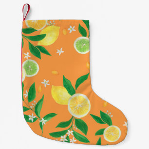 Watercolor painting seamless pattern with citrus f small christmas stocking