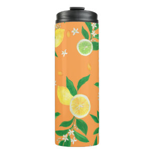 Watercolor painting seamless pattern with citrus f thermal tumbler