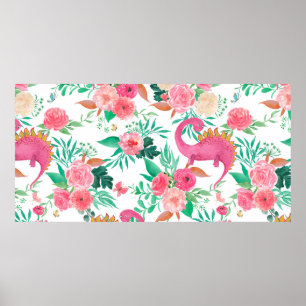 Watercolor painting seamless pattern with cute din poster