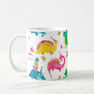 Watercolor painting seamless pattern with dinosaur coffee mug