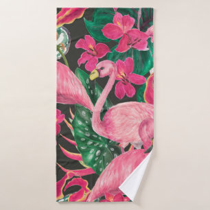 Watercolor painting seamless pattern with flamingo bath towel