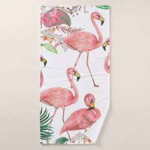 Watercolor painting seamless pattern with flamingo bath towel