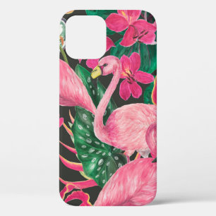 Watercolor painting seamless pattern with flamingo iPhone 12 case