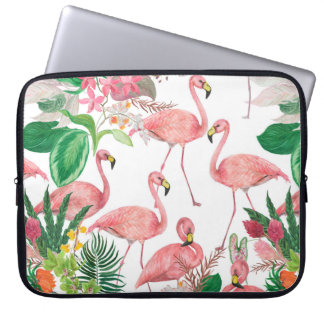 Watercolor painting seamless pattern with flamingo laptop sleeve